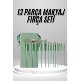Makyaj Fırça Seti Yeşil 13 Parça Fondöten Fırçası Allık Fırçası Far Fı