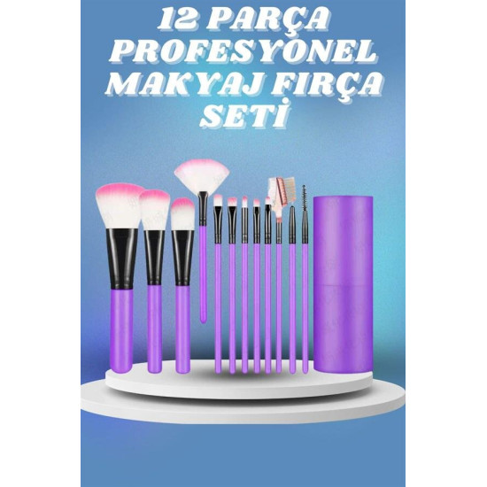 12 Parça Yumuşak Uçlu Makyaj Fırça Set-Göz ve Yüz Makyajı İçin Fırça S