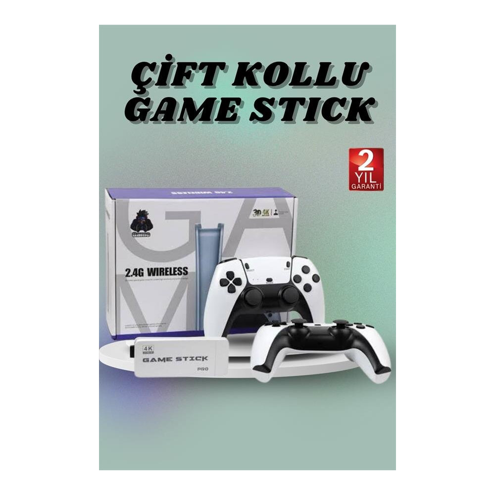 Çift Oyun Kollu 4K HD Ekran Nostaljik 20.000 Oyunlu Beyaz Game Stick