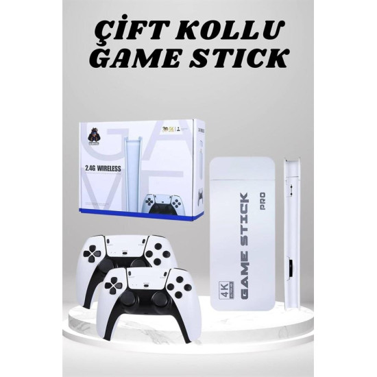 4K HD Görüntü Kaliteli Retro Game Stick 20000 Oyunlu Çift Kollu Beyaz 
