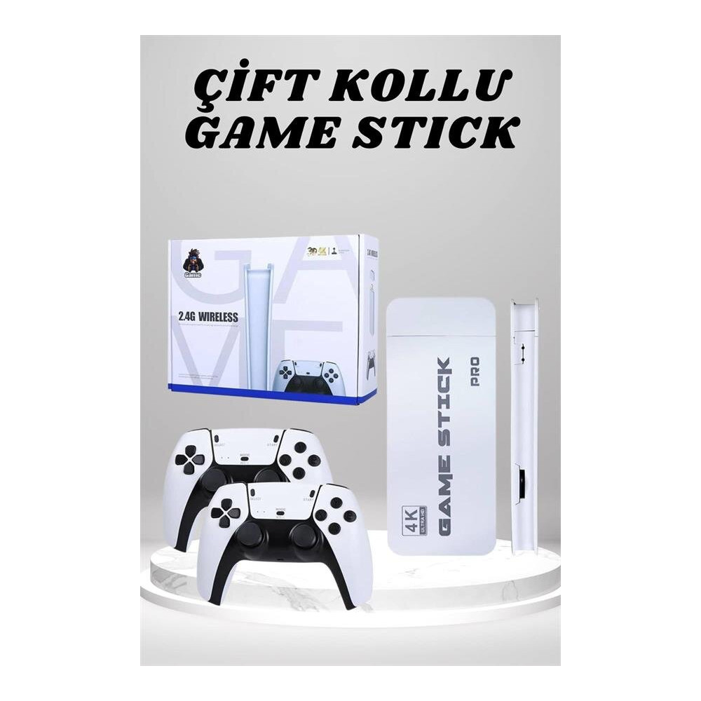 4K HD Görüntü Kaliteli Retro Game Stick 20000 Oyunlu Çift Kollu Beyaz 