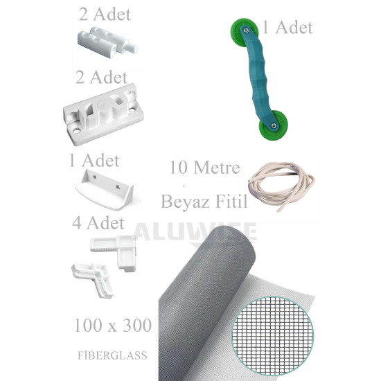 Sineklik Seti - Tül 100x300 + Conta Aparatı + 10 Metre Conta +Menteşe + Tutamak + Köşe Takozu