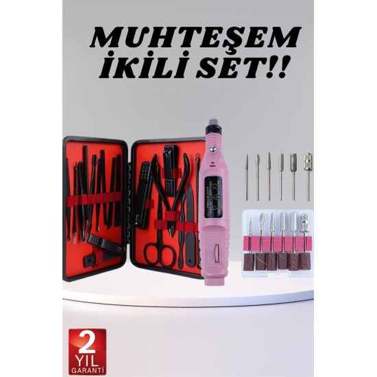 Elektrikli Manikür Pedikür Seti İkili Set 17 Parça Tırnak Bakımı Nasır