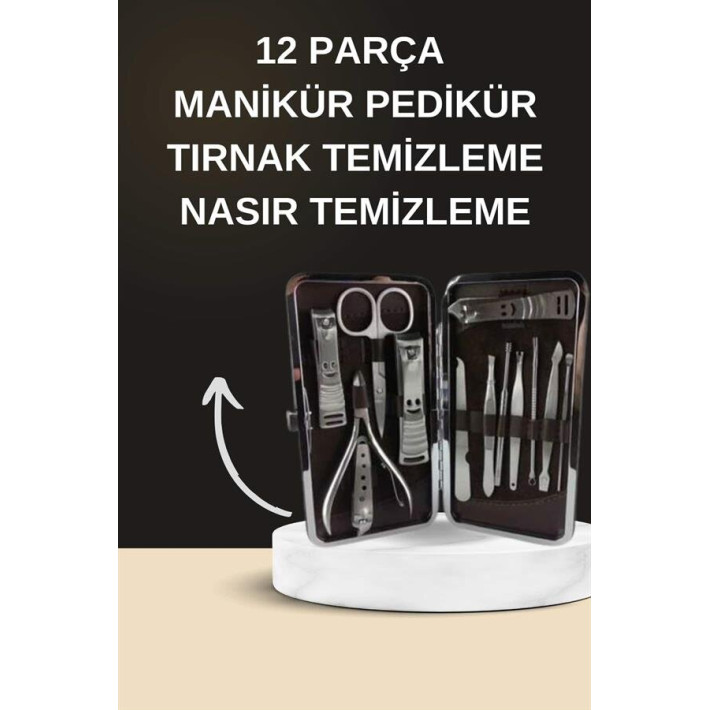 Elektrikli Manikür Pedikür Seti İkili Set 12 Parça Tırnak Bakımı Törpü