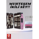 Elektrikli Manikür Pedikür Seti İkili Set 12 Parça Tırnak Bakımı Törpü