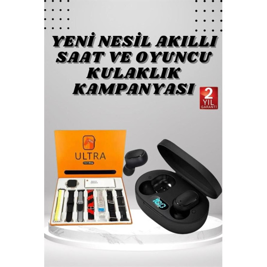 Dijital Göstergeli Kulaklık ve 7 Kordonlu Akıllı Saat Android ve İOS U
