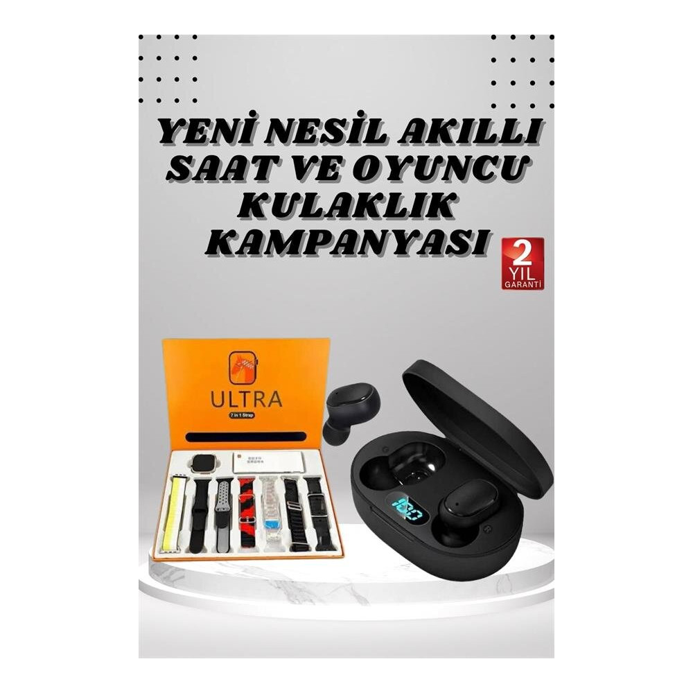 Dijital Göstergeli Kulaklık ve 7 Kordonlu Akıllı Saat Android ve İOS U