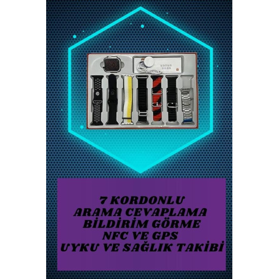 Dijital Göstergeli Kulaklık ve 7 Kordonlu Akıllı Saat Android ve İOS U