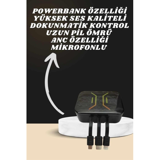 Powerbank Kulaklık ve 7 Kordonlu Akıllı Saat Çoklu Şarj Girişi Bluetoo