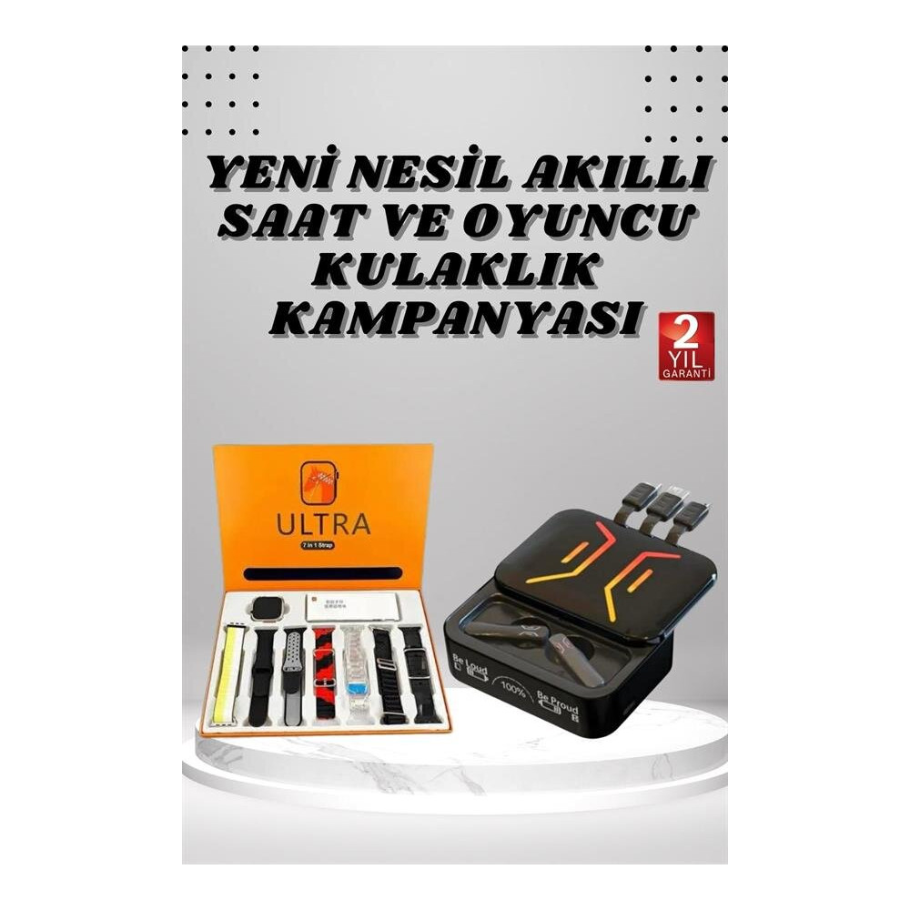 Powerbank Kulaklık ve 7 Kordonlu Akıllı Saat Çoklu Şarj Girişi Bluetoo