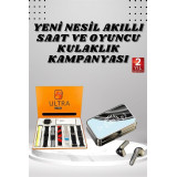 Aynalı Bluetooth Kulaklık ve 7 Kordonlu Akıllı Saat Dijital Göstergeli
