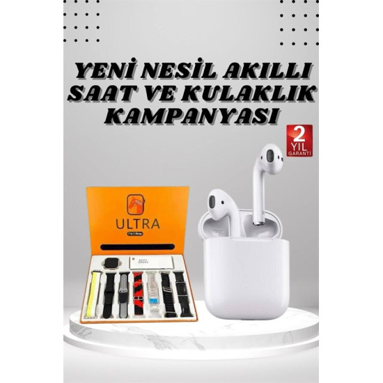 7 Kordonlu Akıllı Saat Ve 2.Nesil Kulaklık Yüksek Ses Kaliteli Uzun Pi