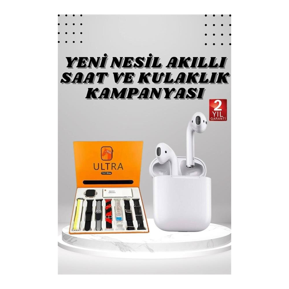 7 Kordonlu Akıllı Saat Ve 2.Nesil Kulaklık Yüksek Ses Kaliteli Uzun Pi