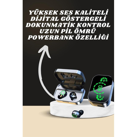 7 Kordonlu Akıllı Saat Ve Aynalı Bluetooth Kulaklık Powerbank Dijital 