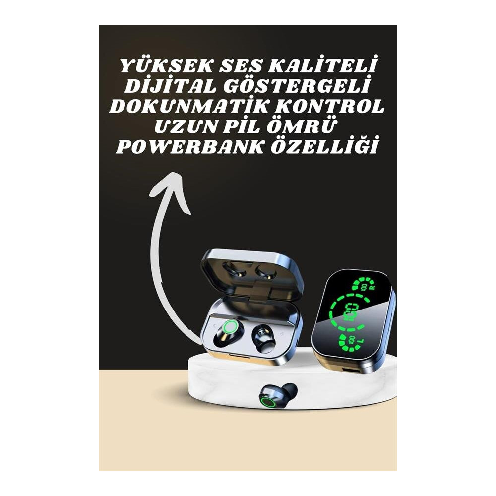 7 Kordonlu Akıllı Saat Ve Aynalı Bluetooth Kulaklık Powerbank Dijital 