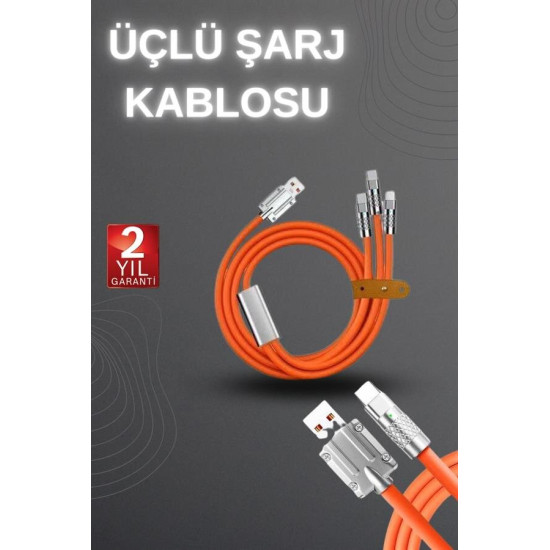 120W Hızlı Şarj Kablosu Turuncu Yüksek Güç Kapasitesi Çoklu Şarj Giriş