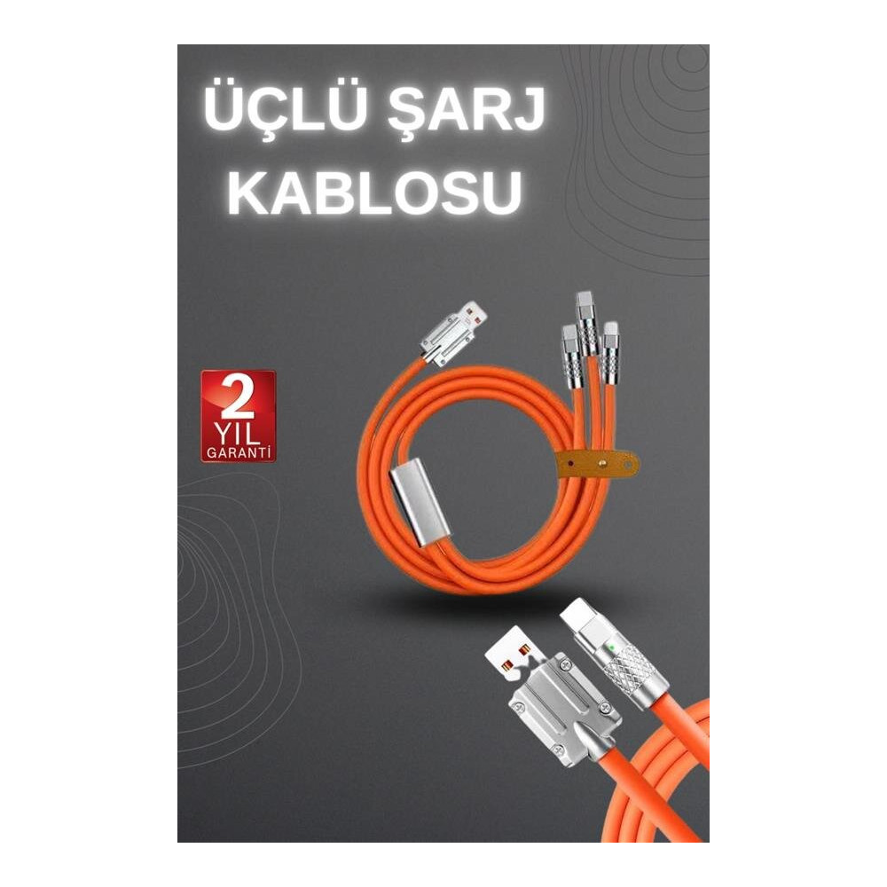 120W Hızlı Şarj Kablosu Turuncu Yüksek Güç Kapasitesi Çoklu Şarj Giriş