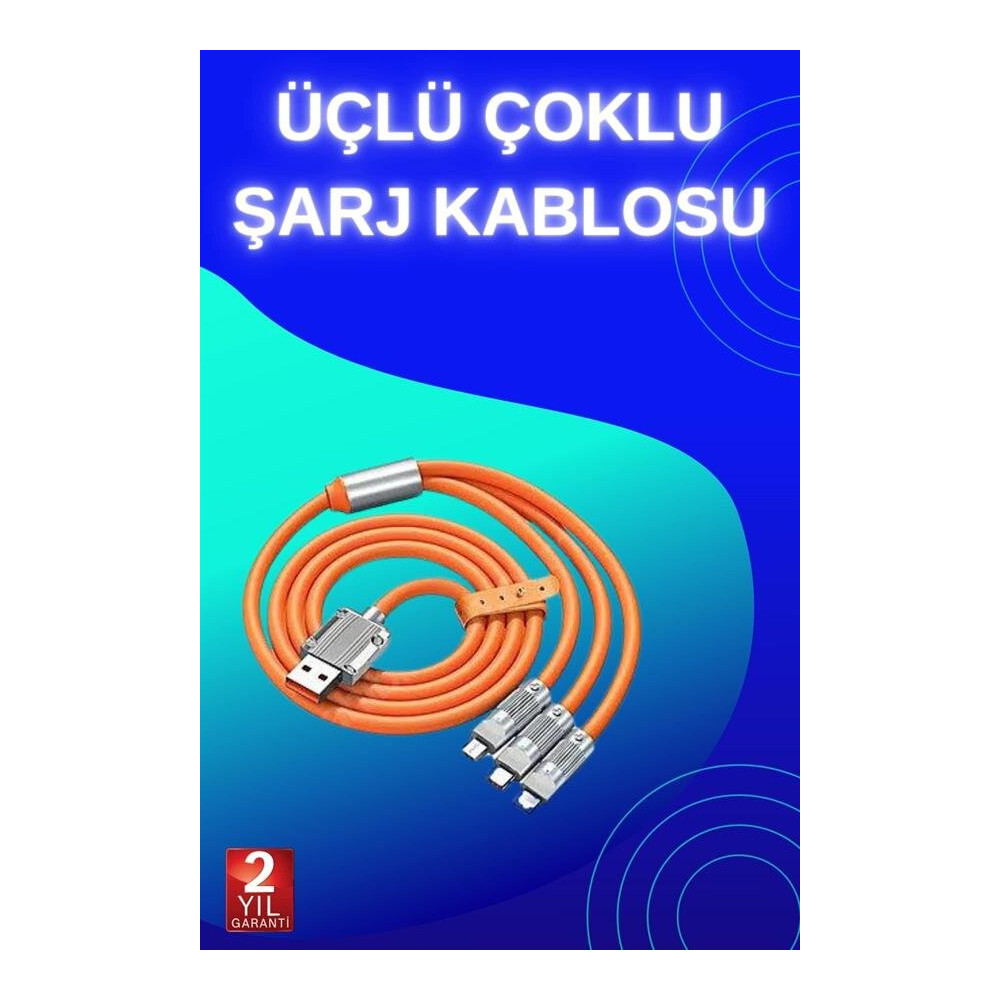 3 İn 1 Süper Hızlı Şarj Kablosu Android ve İOS Uyumlu Silikon Şarj Kab