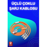3 İn 1 Süper Hızlı Şarj Kablosu Android ve İOS Uyumlu Silikon Şarj Kab