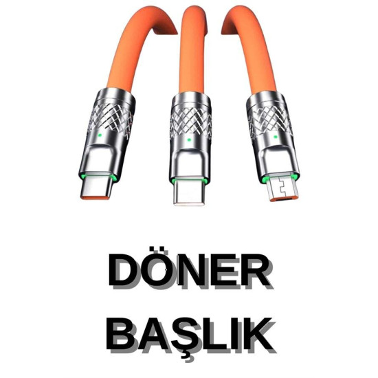 3 İn 1 Süper Hızlı Şarj Kablosu Android ve İOS Uyumlu Silikon Şarj Kab