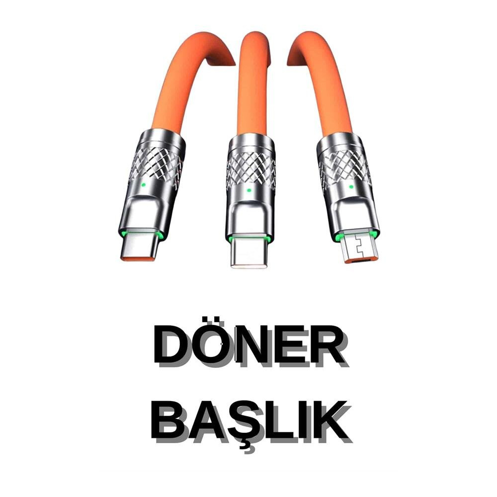 3 İn 1 Süper Hızlı Şarj Kablosu Android ve İOS Uyumlu Silikon Şarj Kab