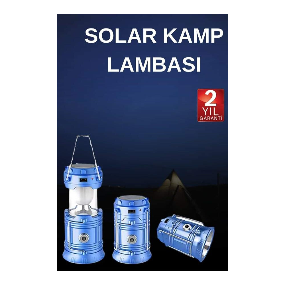 Solar Şarjlı Kamp Lambası Güneş Enerjili Kızaklı Kamp Feneri Çadır Fen