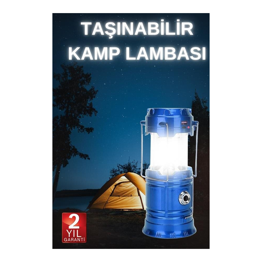 Büyük Boy Güneş Enerjili Kamp Feneri Işıldak Lamba USB Şarjlı