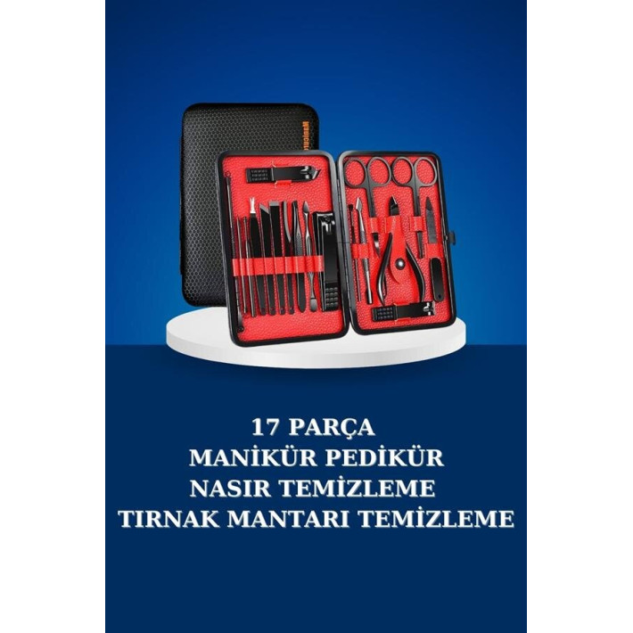 17 Parça Manikür Seti Taşınabilir Özel Çantalı El ve Ayak Bakımı Tırna