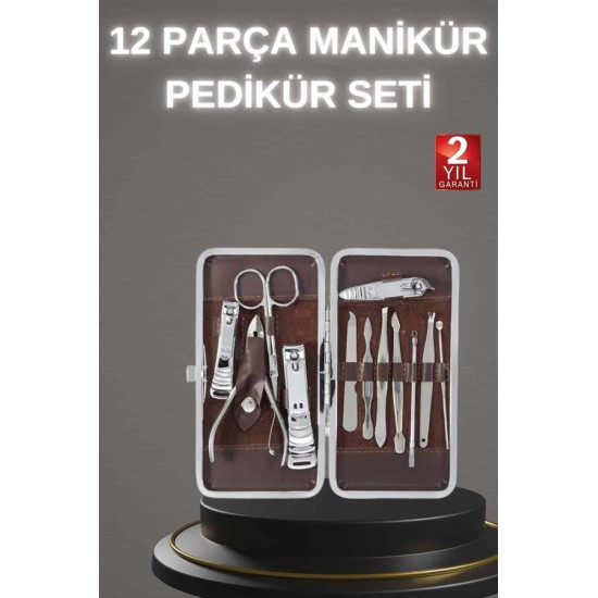 12 Parça Paslanmaz Çelik Kompakt ve Taşınabilir Manikür Makası Tırnak 