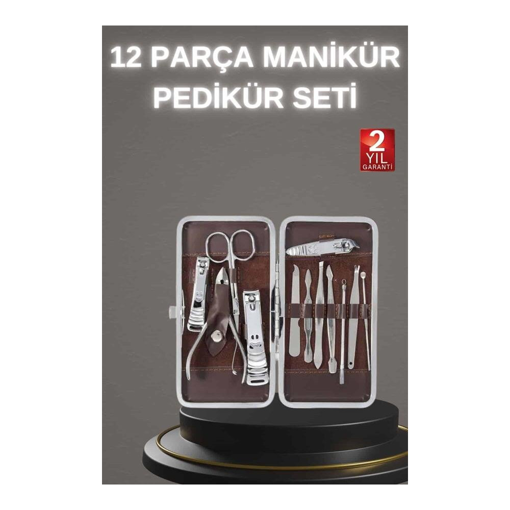 12 Parça Paslanmaz Çelik Kompakt ve Taşınabilir Manikür Makası Tırnak 