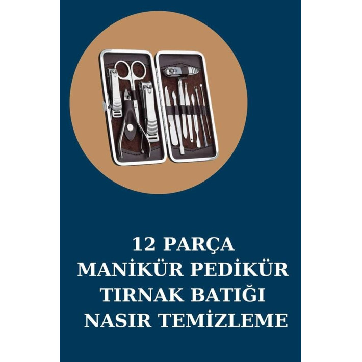 12 Parça Manikür Pedikür Seti Özel Deri Çanta El Ayak Bakımı Akne ve S