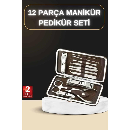 12 Parça Manikür Pedikür Seti Özel Deri Çanta El Ayak Bakımı Akne ve S