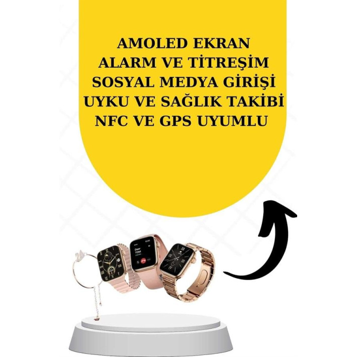Bileklikli Amoled Ekran Akıllı Saat ve Dijital Göstergeli Kablosuz Blu
