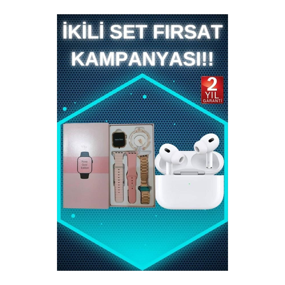 3 Kordonlu Pembe Amoled Ekran Akıllı Saat ve Yeni Nesil Pro Kablosuz B