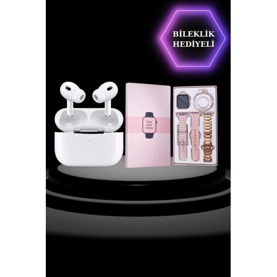 3 Kordonlu Pembe Amoled Ekran Akıllı Saat ve Yeni Nesil Pro Kablosuz B