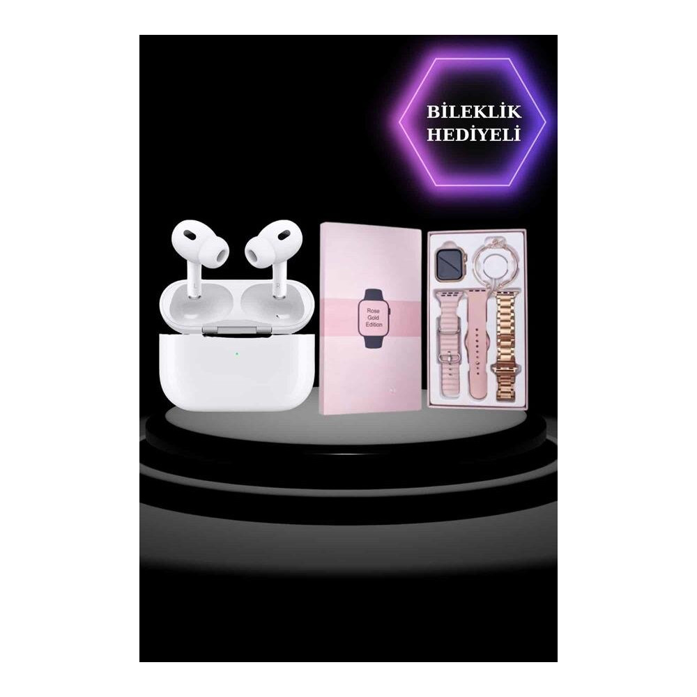 3 Kordonlu Pembe Amoled Ekran Akıllı Saat ve Yeni Nesil Pro Kablosuz B