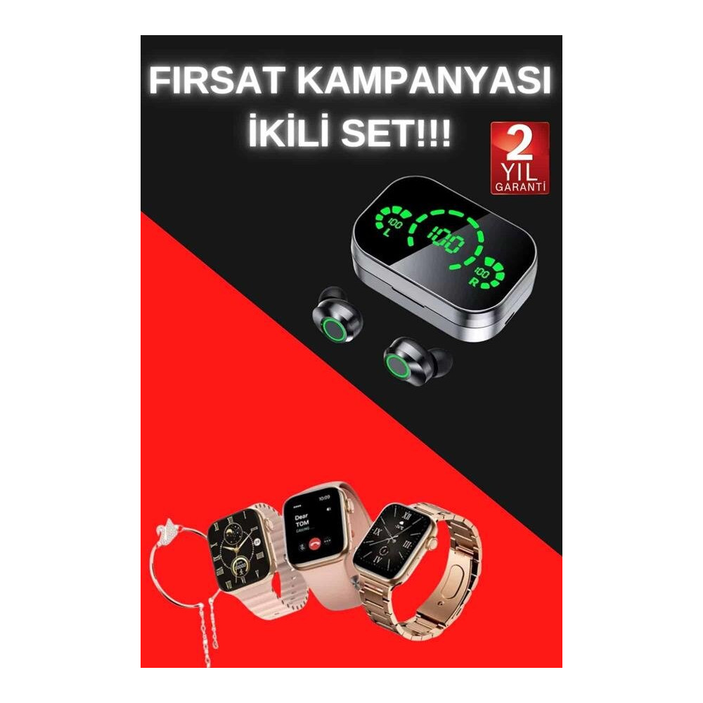 Yeni Nesil Kaliteli Akıllı Saat ve Kablosuz Bluetooth Kulaklık Yüksek 