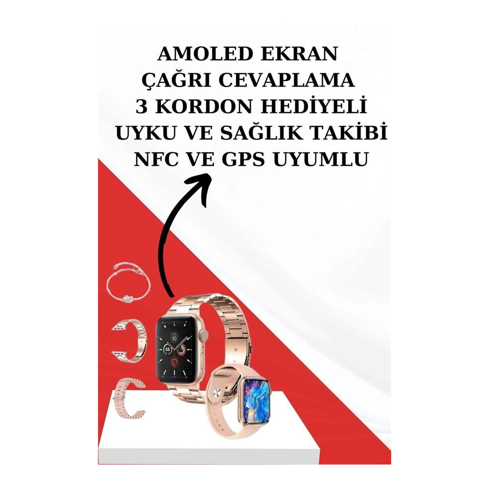 Wireless Şarjlı Pembe Akıllı Saat ve Kablosuz Bluetooth Kulaklık Dokun