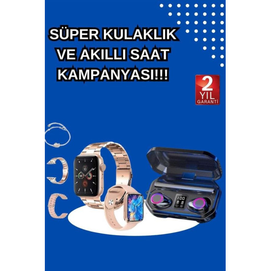 Kadınlar İçin 3 Kordonlu Akıllı Saat ve Dijital Göstergeli Powerbankli