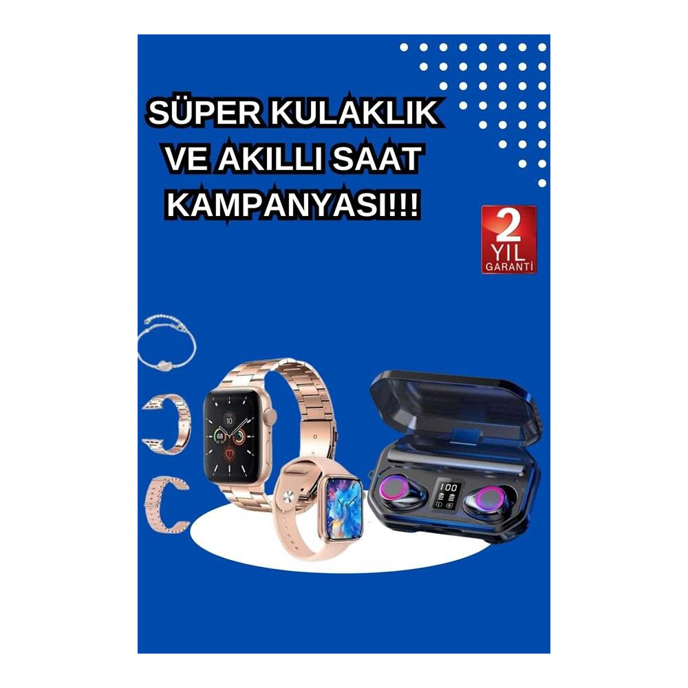 Kadınlar İçin 3 Kordonlu Akıllı Saat ve Dijital Göstergeli Powerbankli