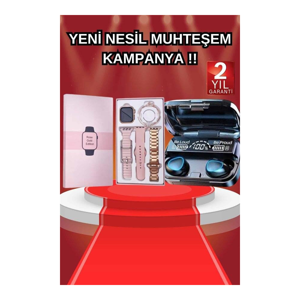 Aksesuar Hediyeli Akıllı Saat ve Dijital Göstergeli Powerbankli Blueto