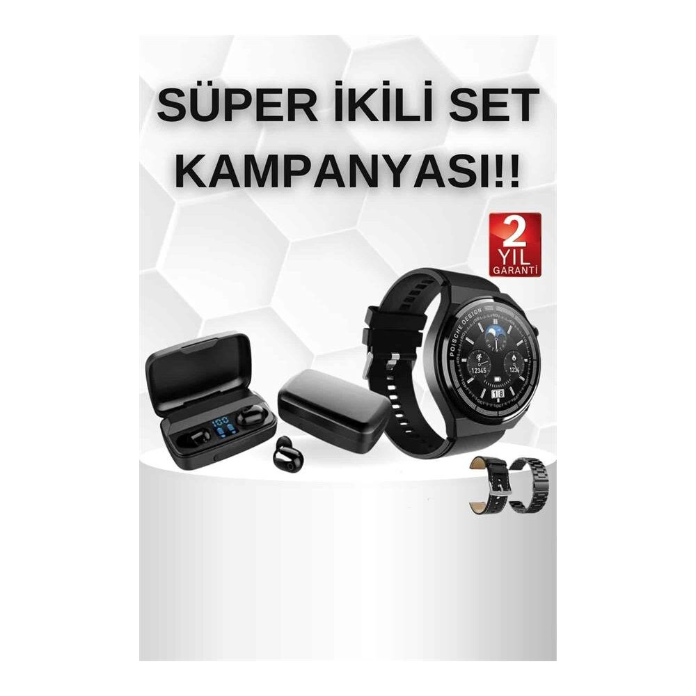 Kablosuz Bluetooth Kulaklık ve Kordon Hediyeli Akıllı Saat Nabız Ölçer