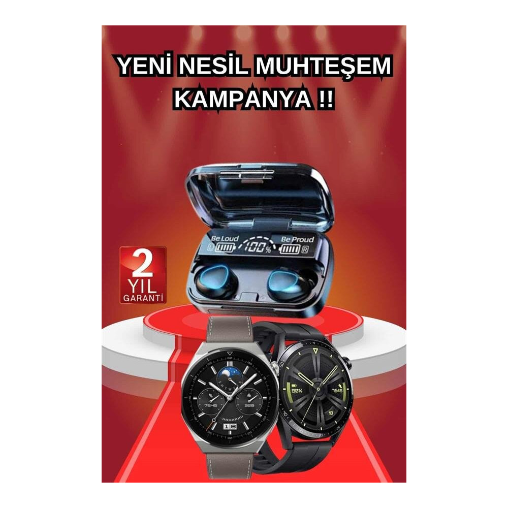 İkili Set Akıllı Saat Ve Bluetooth Kulaklık Kablosuz Uzun Pil Ömrü Spo