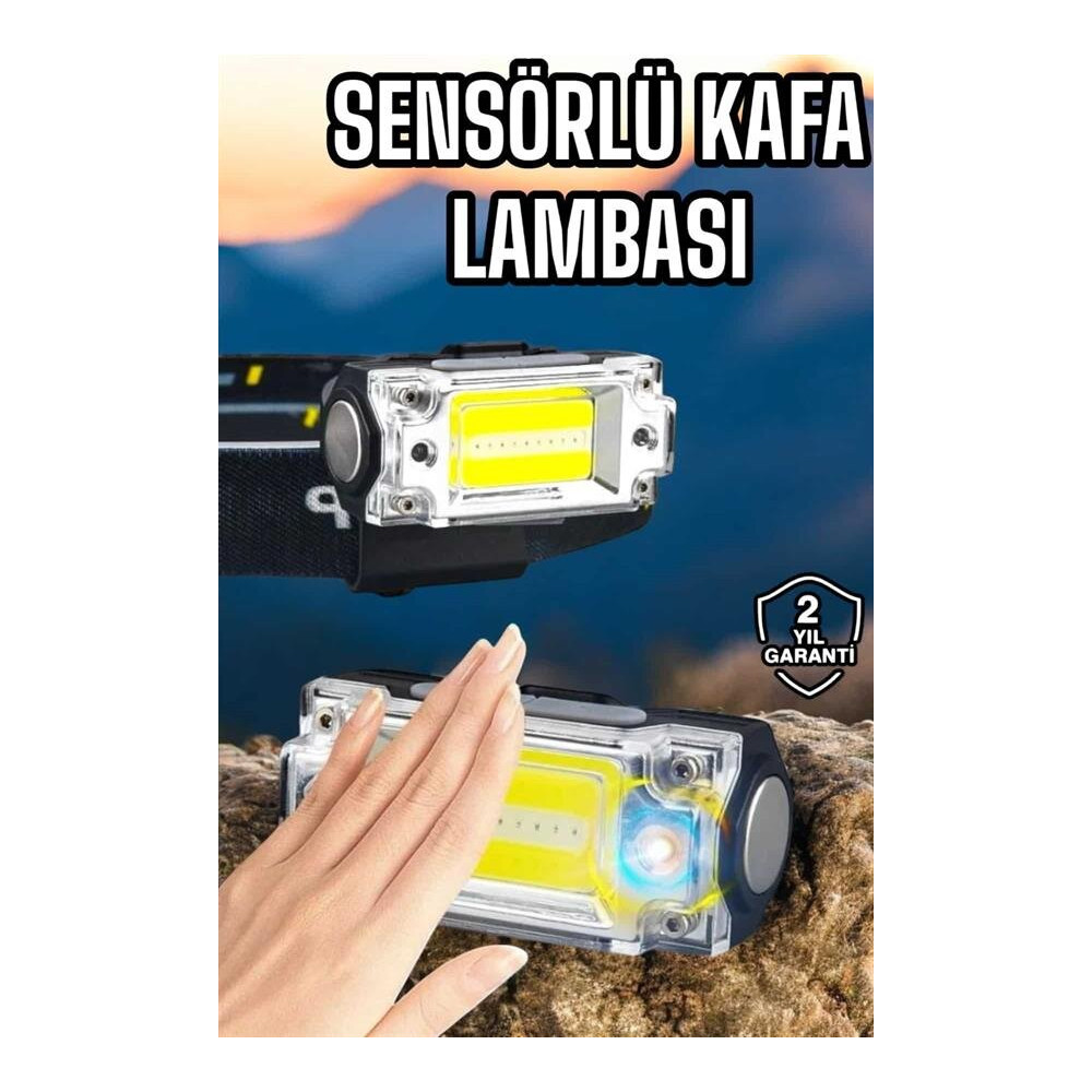 300 Lümen Sensörlü LED Kafa Lambası USB Şarjlı SOS Modlu
