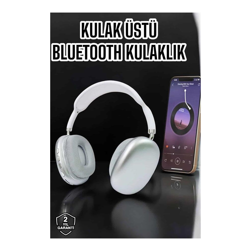 P9 Plus Kablosuz Kulak Üstü Bluetooth Kulaklık Beyaz Mikrofonlu Kulakü