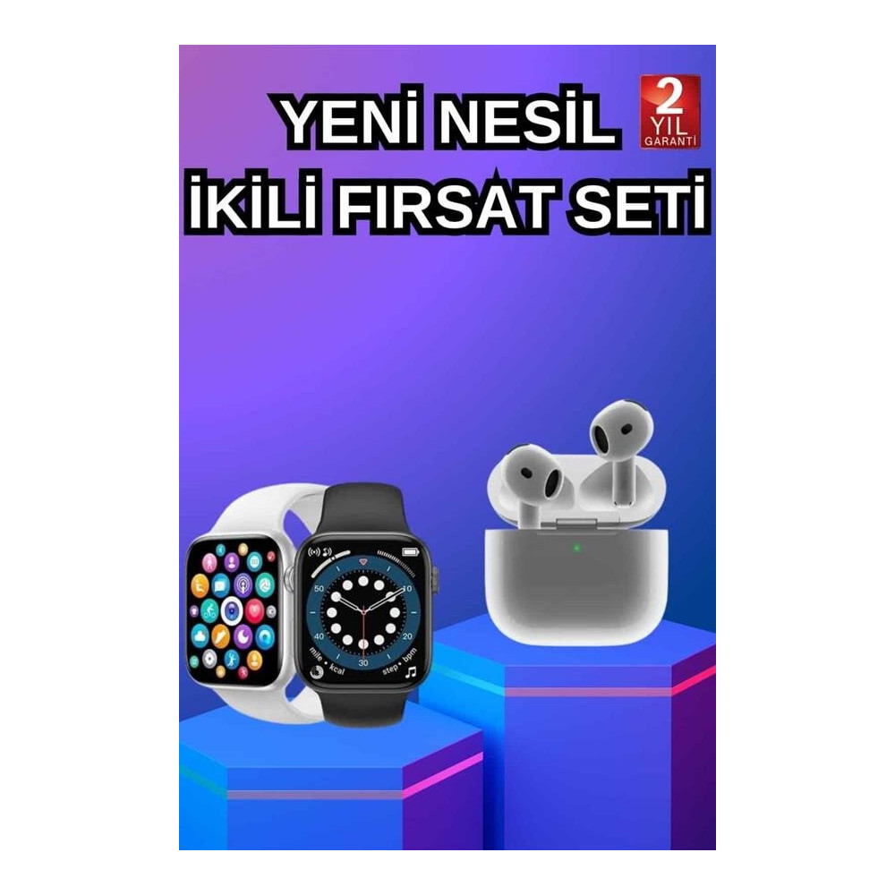 3.Nesil TWS Bluetooth Kulaklık ve Dokunmatik Ekran Akıllı Saat Sesli G