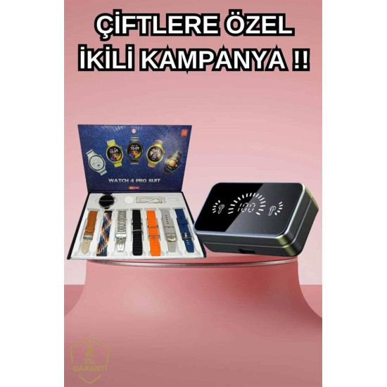 Powerbank Aynalı Bluetooth Kulaklık Ve Akıllı Saat Seti ANC Özelliği D