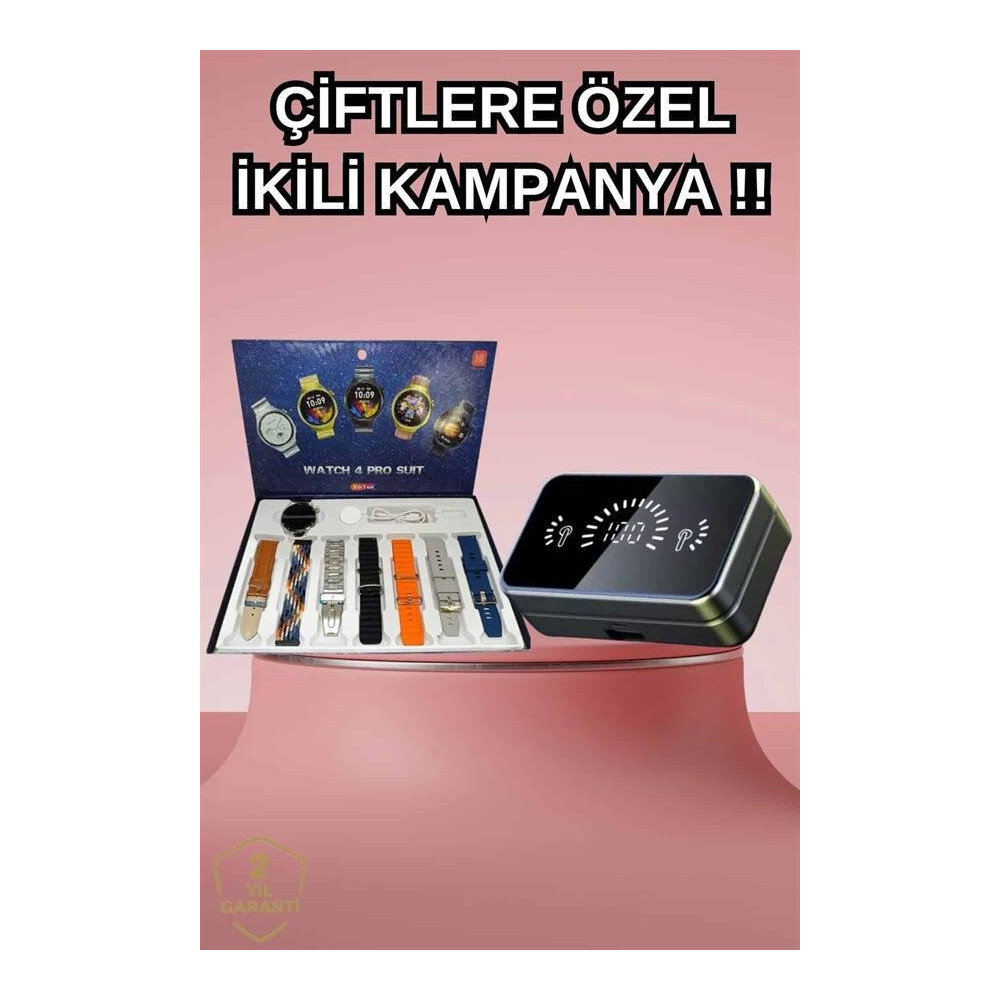 Powerbank Aynalı Bluetooth Kulaklık Ve Akıllı Saat Seti ANC Özelliği D