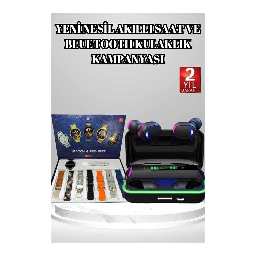 Powerbank Bluetooth Kulaklık Ve Akıllı Saat 7 Kordonlu Metal Kordon Pl