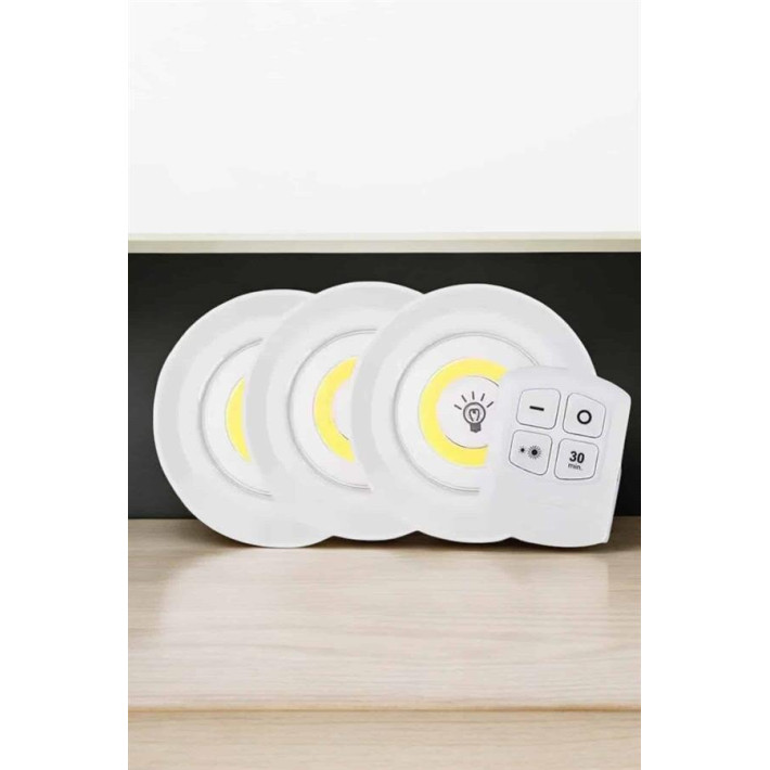 Led Lamba 3'lü Uzaktan Kumandalı Yapışkanlı Beyaz Işık